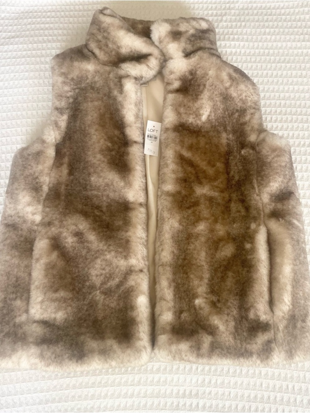 LOFT Faux Fur Vest in Taupe Brown Medium NWT